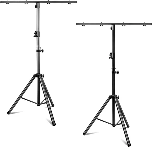 Vista 9 de Soporte de luces de DJ con barra redonda en T, trípode resistente Par Can para 7 luces, soporte de luz de escenario, altura ajustable de 41 a 95