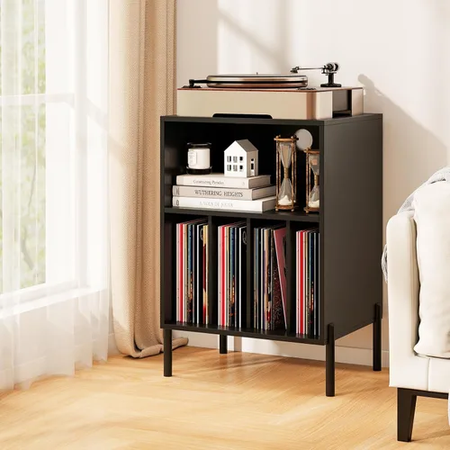 Vista 2 de Tangkula Soporte para tocadiscos, mesa auxiliar giratoria con estación de carga y armario de almacenamiento de discos de vinilo con capacidad