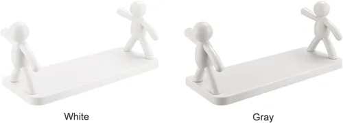 Vista 4 de TITA-DONG Paquete de 2 estantes flotantes de pared de baño con bonita muñeca, estante colgante de pared de villano, estante de almacenamiento