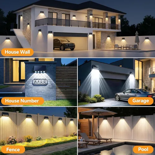 Vista 4 de Luces solares de pared para exteriores, 4 LED, 3 modos, luces de valla