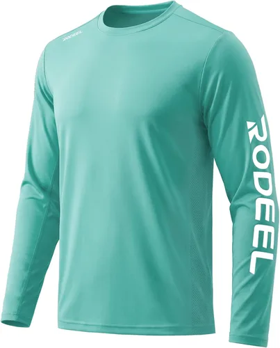 Vista 12 de Rodeel Camisas de pesca para hombre de manga larga que absorbe la tela UPF 50 protección solar camisa de rendimiento a. Negro