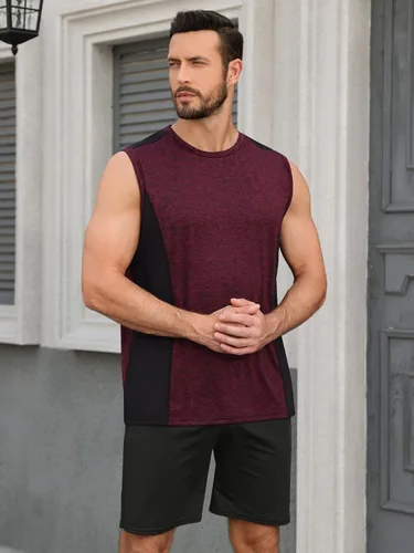 Vista 5 de AMVELOP Paquete de 4 camisetas sin mangas de entrenamiento para hombre, de secado rápido, para gimnasio