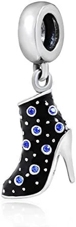 Vista 3 de Abalorios colgantes de tacón alto negro de plata de ley 925 con piedra natal para su pulsera Pandora