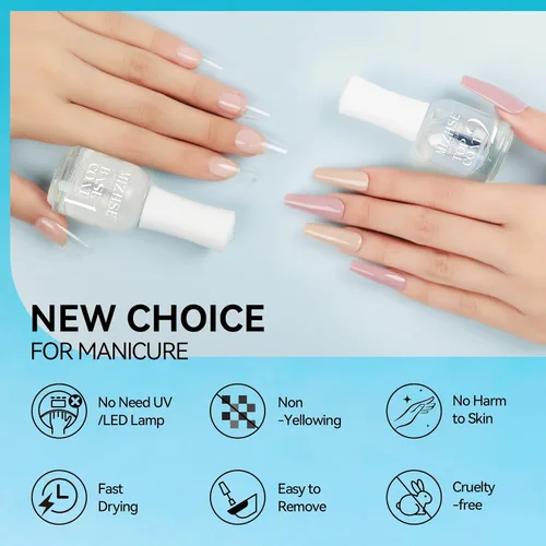 Vista 6 de MIZHSE Esmalte de uñas base y capa superior de secado rápido, 15 ml 0.5 fl oz Esmalte de uñas básico no gel de secado al aire rápido, protector