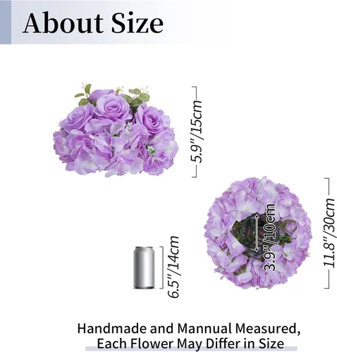 Vista 3 de BLOSMON Bolas de Flores Artificiales Centros de Mesa de Boda 2 Piezas 11.8" Lila Flores Falsas Rosa Hortensia Arreglo de Bolas Centro de Mesa