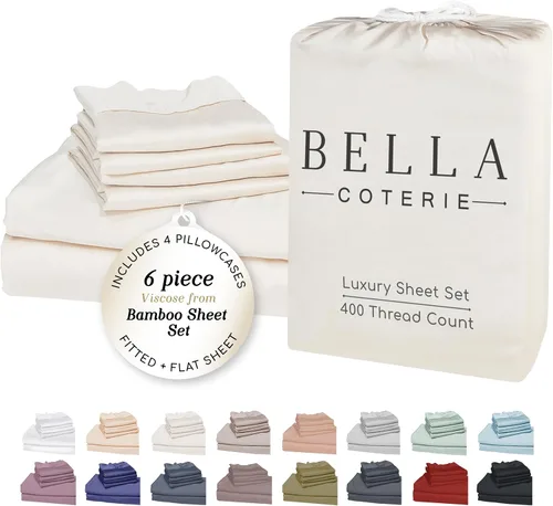 Vista 11 de Bella Coterie - Juego de sábanas tamaño individual, viscosa de bambú, de cultivo orgánico, ultrasuaves, refrescantes para calurosos, esquinas tipo