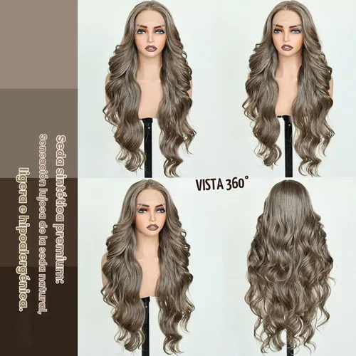 Vista 6 de FABELLE - Peluca de cabello sintético rubio ceniza con encaje frontal de 13
