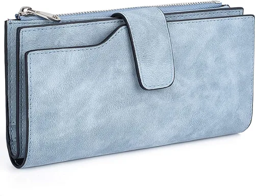 Vista 12 de UTO Cartera de pulsera para mujer desmontable para chequera, tarjeta, billetes, teléfono, organizador grande, 1085 azul, Grande, Moderno
