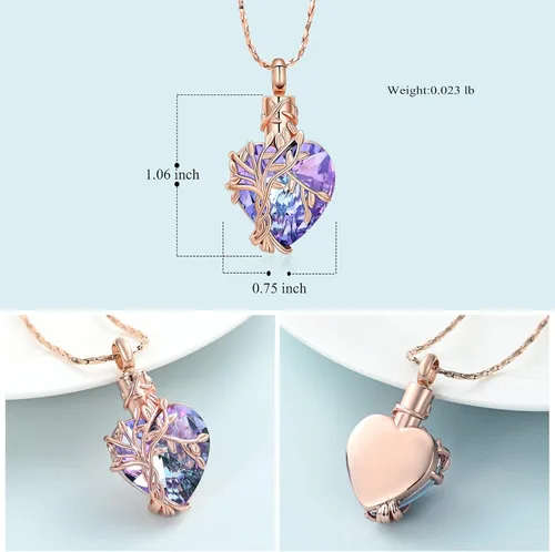 Vista 9 de Imrsanl Collar de urna de árbol de la vida con forma de corazón, joyería de cremación para hombres y mujeres, recuerdo, joyería conmemorativa