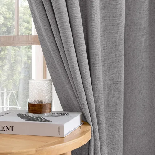 Vista 5 de Cortinas de Lino 100% Opacas de 63 Pulgadas de Largo, Lino Chenille Texturizado, 100% Bloqueo de Luz, Cortinas con Aislamiento Térmico para Sala