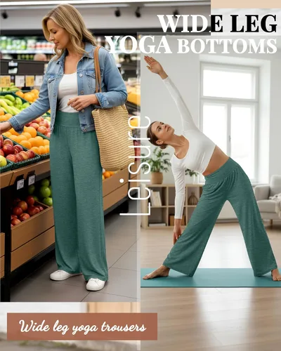 Vista 11 de Neer - Conjunto de 3 pantalones de yoga de pierna ancha para mujer - Pantalones deportivos cómodos, holgados, de cintura alta y casuales