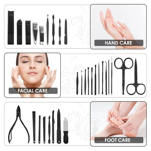 Vista 4 de WOAMA - Juego de manicura de 30 piezas y kit de pedicura, juego profesional de cortaúñas de acero inoxidable, kit de manicura y uñas para mujeres