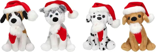 Vista 8 de Plushland Pawpal de Navidad con sombrero de Papá Noel, animales de peluche, marioneta de peluche de 8 pulgadas para niños, un regalo perfecto