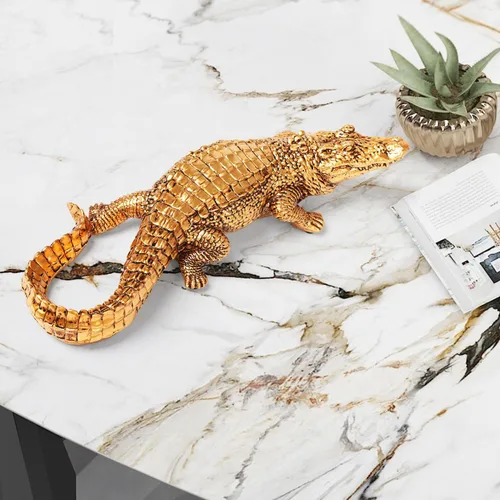 Vista 3 de HAUCOZE Estatua de animal de cocodrilo, estatua moderna para decoración del hogar, centro de mesa, regalo para sala de estar, comedor, dormitorio
