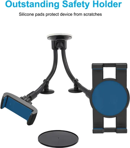 Vista 7 de Soporte doble para tableta de automóvil, parabrisas para ventana de automóvil y soporte para tableta con ventosa de doble brazo largo para iPad