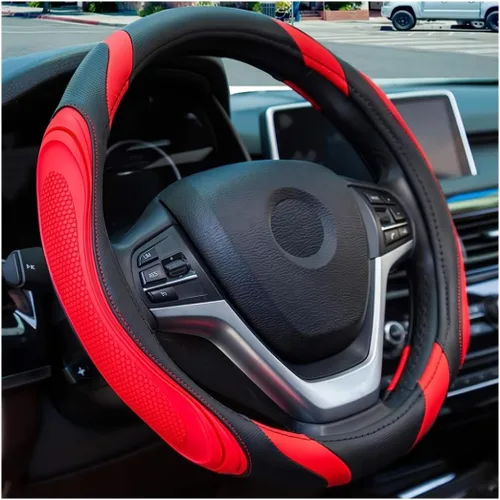 Vista 9 de Osilly - Funda para volante de piel sintética de 15 pulgadas, color negro rubber anti-slip lining, breathable contact surface, hand-stretch setup