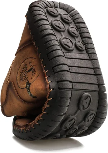 Vista 2 de Dacomfy Zapatos casuales para hombre, mocasines sin cordones, botas de tobillo con costuras a mano, botas chukka con cordones, zapatos de cuero