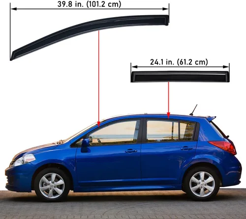 Vista 2 de Lightronic Visera de ventana de ventilación automática extra duradera para montaje exterior, compatible con Nissan Versa Hatchback 2007-2012, Nissan