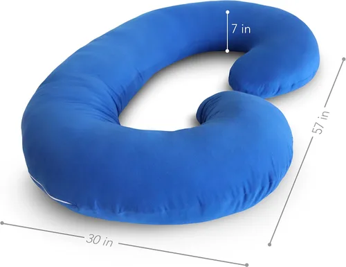 Vista 2 de Pharmedoc Almohadas de embarazo, almohada de cuerpo completo en forma de C - Funda de jersey azul - Almohadas de embarazo para dormir - Almohadas