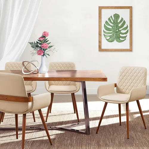 Vista 20 de LUNLING Sillas de Comedor Modernas de Mediados de Siglo de Cuero Sintético, Sillas con Asiento Tapizado y Patas de Metal, Silla de Cocina de Cuero