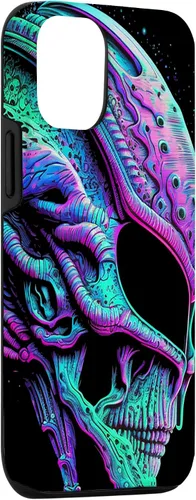 Vista 3 de iPhone 13 Pro Trippy Vaporwave Alien Head Skull Dripping Paint UFO Art Case