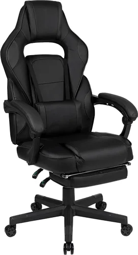 Vista 3 de EMMA + OLIVER Silla ergonómica negra para videojuegos, respaldo/brazos, reposapiés, masaje lumbar