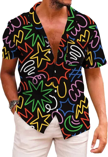 Vista 88 de KYKU - Camisa hawaiana funky para hombre, ropa tropical para vacaciones en Palm Beach
