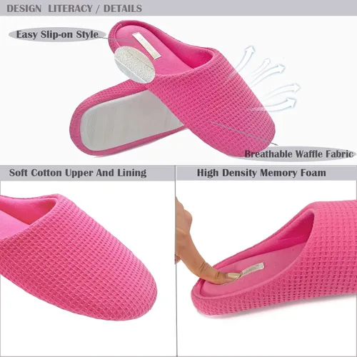 Vista 3 de MAXHONG Pantuflas de casa ligeras de algodón para mujer con espuma viscoelástica, lavables para el hogar, cómodas y acogedoras pantuflas de meter