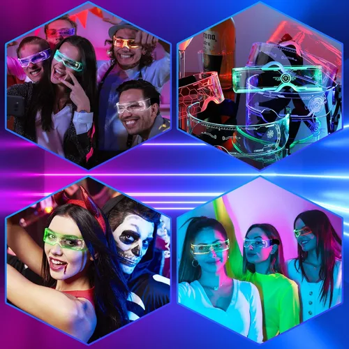 Vista 7 de HyDren 12 pares de gafas LED para visera gafas futuristas 6 modos de iluminación lentes luminosos LED de neón para hombres mujeres adultos rave