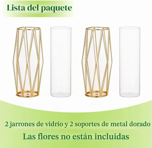 Vista 7 de Hewory - Jarrones de flores modernos dorados para centros de mesa, jarrones de vidrio de 11 pulgadas con soporte de metal, jarrones geométricos