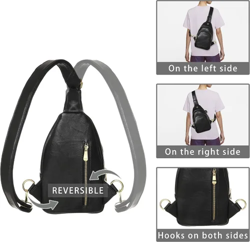 Vista 6 de INICAT Riñoneras cruzadas, bolsos de cuero para el pecho para mujer