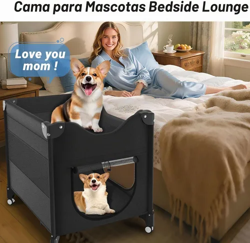 Vista 2 de Cama de noche para perro, literas plegables para cama humana Negro