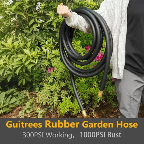 Vista 6 de Guitrees Manguera de jardín de goma resistente de 25 x 1 pulgada – 200 psi, explosión de 1000 psi, agua caliente/fría – Trenzado de cinco capas