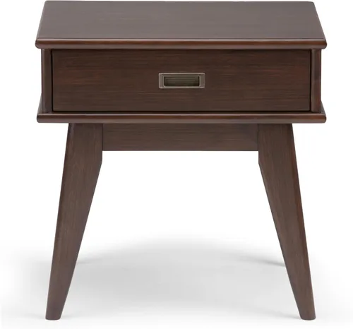 Vista 4 de SIMPLIHOME Draper - Mesa auxiliar rectangular de madera maciza de 22 pulgadas de ancho con cajón de almacenamiento en marrón caoba medio, mesita