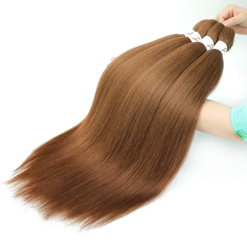 Vista 4 de SOKU - Cabello trenzado preestirado de 24 pulgadas, 4 paquetes de color castaño caoba, trenzas sintéticas para trenzado con ganchillo, trenzas