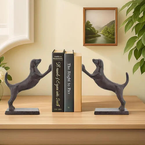 Vista 3 de Sujetalibros decorativos para perros, extremos únicos de hierro fundido con forma de animal para guardar libros resistentes, para decoración