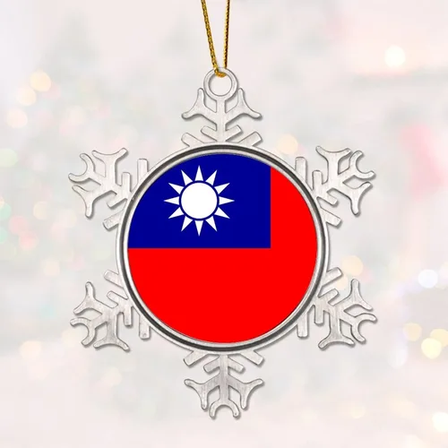 Vista 3 de Bandera nacional de peltre copo de nieve adornos de Navidad de China Taiwán bandera adornos para árbol de Navidad, decoración colgante de metal