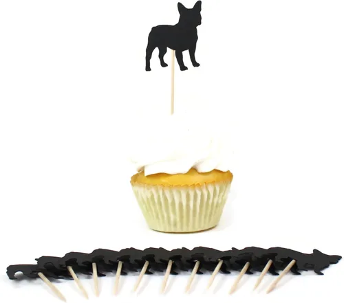 Vista 10 de Juego de 12 adornos para cupcakes de pastor alemán Decoración de pastel de perro negro hecho a mano Decoración de fiesta de cumpleaños