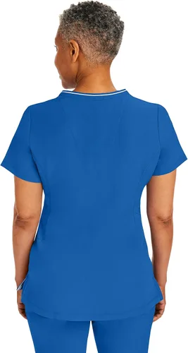 Vista 2 de Healing Hands Camiseta quirúrgica para mujer, 3 bolsillos, cremallera, cuello en Y, ligera, transpirable, tela elástica 2254 Sonia HH360