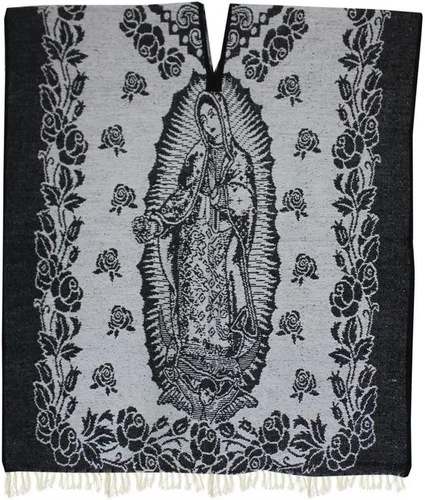 Vista 2 de Del Mex Auténtico Poncho Mexicano Cobija Gaban Manta - Blanco y Negro