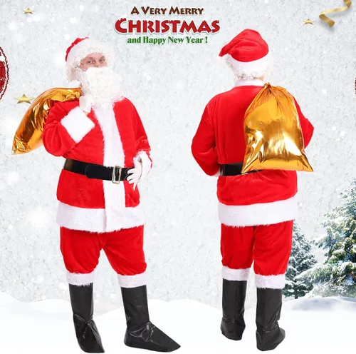 Vista 2 de ZAKUN Christmas Men's Santa Suit Set10pcs, Adult Santa Claus Costume for Men Women