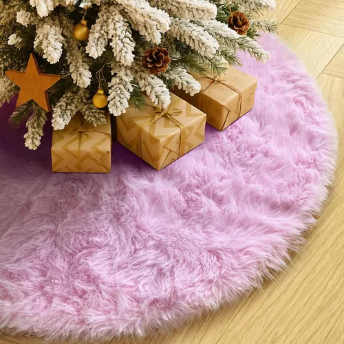 Vista 25 de Falda de Árbol de Navidad de 24 Pulgadas - Falda de Árbol de Piel Sintética Esponjosa Beige Blanca, Decoración Navideña de Felpa de Color Toka