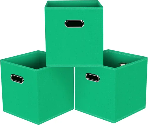 Vista 16 de Cubos de almacenamiento plegables negros, caja de almacenamiento de tela, cestas organizadoras con asas dobles para organizador del hogar (negro)