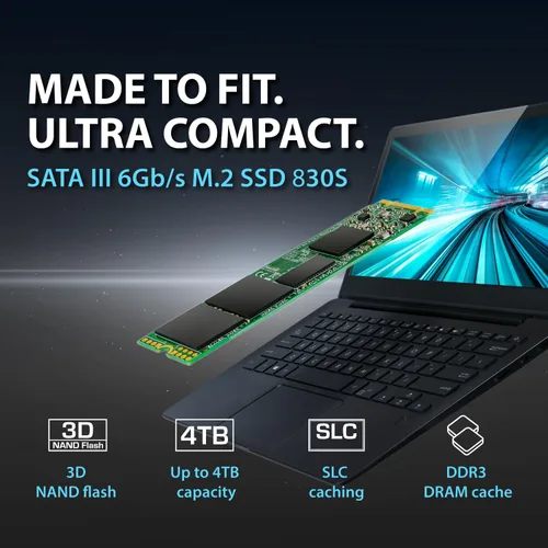 Vista 3 de Transcend MTS830 128GB M.2 2280 SATA III SSD con Dram Cache, hasta 560MB/s, compatible con Ultrabook/Laptop/PC/Desktop, 3D TLC NAND Flash Unidad
