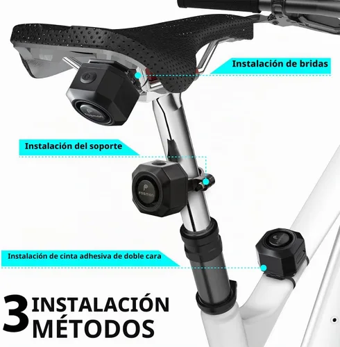 Vista 2 de Fosmon Alarma de bicicleta recargable USB-C con control remoto, impermeable IP55, inalámbrica, sensor de vibración y movimiento de 110dB, sistema