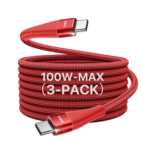 Vista 11 de Cable USB C a USB C de 3 pies, paquete de 3 unidades, 100 W, tipo C a C Negro