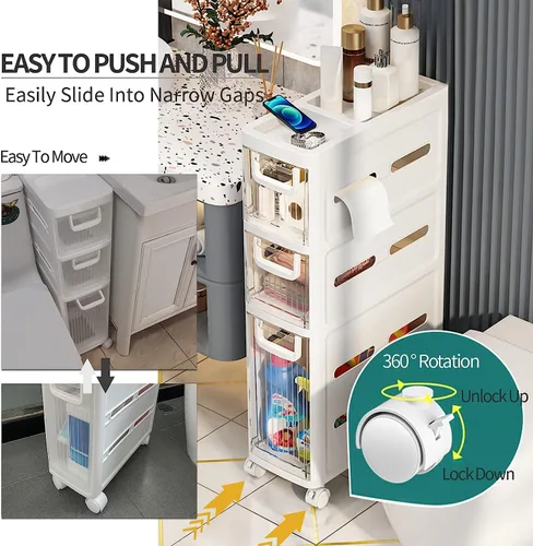Vista 3 de Organizador de papel higiénico para gabinete de baño, gabinete de almacenamiento de papel higiénico delgado con cajones transparentes, unidad