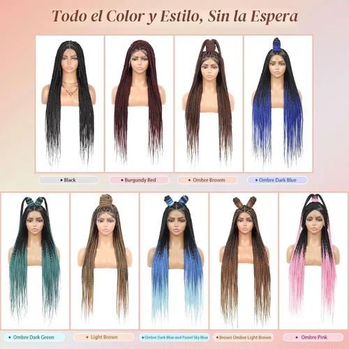 Vista 5 de Lexqui Pelucas Trenzadas sin Nudos de 36'' para Mujeres Pelucas de Encaje Trenzadas Peluca Trenzada de Encaje Completo Peluca Trenzada Sintética