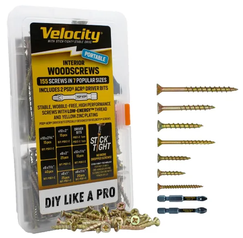 Vista 8 de Velocity Estuche de Sitio de Tornillos para Madera Exterior - Kit Surtido de Tornillos para Madera en 7 Tamaños, Tecnología Stick Tight, Incluye 4