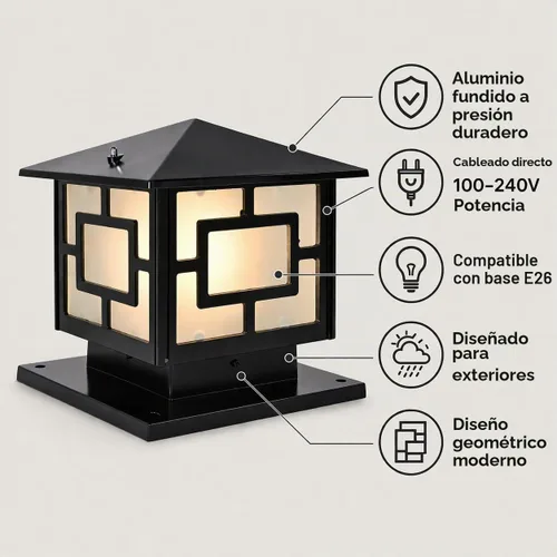 Vista 2 de Luz de poste al aire libre, moderna lámpara de pilar de vidrio de aluminio para postes de puerta y columnas, lámpara de montaje en muelle exterior